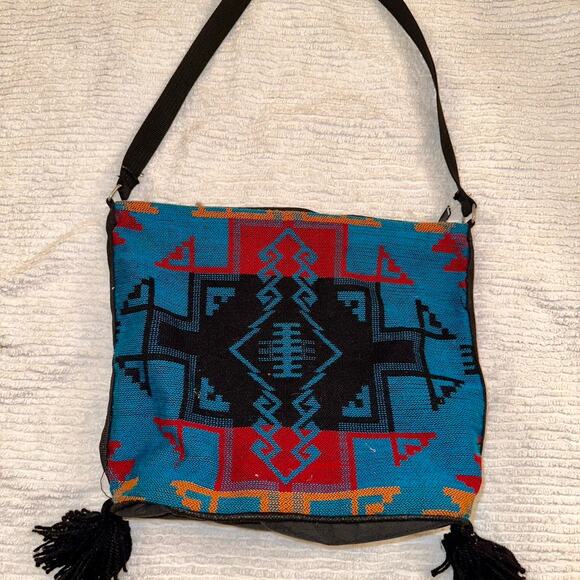 VINTAGE SOUTHWESTERN WOVEN EL PASO BAG W/ TASSELS - Picture 1 of 4